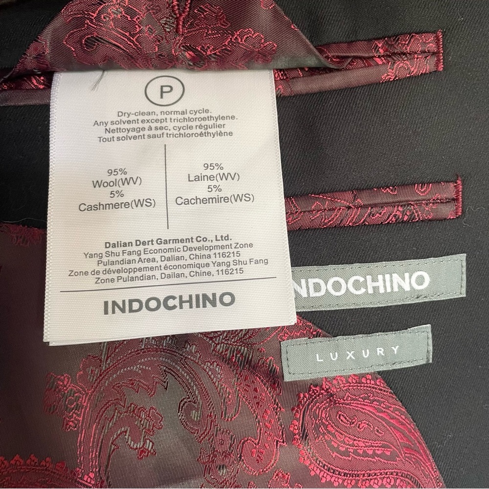 Indochino Luxury Men's NWT CUSTOM SIZE Suit Blazer 40R Black Red Wool Blend - Picture 8 of 9